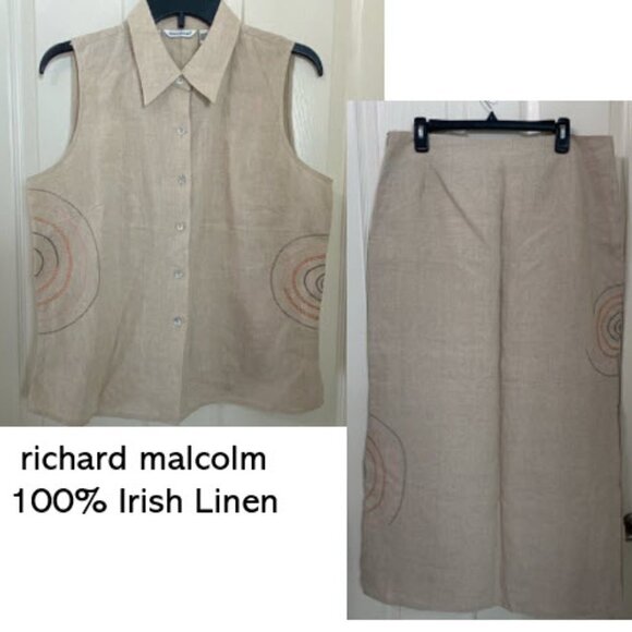 richard malcolm New Size 12/14 Pure Irish Linen Sleeveless Top and Maxi Skirt - Picture 1 of 15